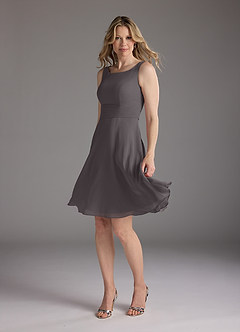 Azazie Shirley Mother of the Bride Dresses Steel Grey A-Line Scoop Pleated Chiffon Dress image4