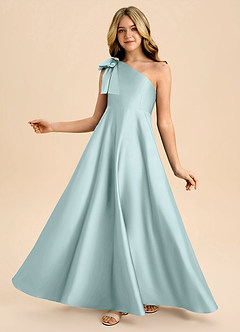 Azazie Penguin Junior Abito A-Line in Raso Elasticizzato Fiocco Sea Glass image1