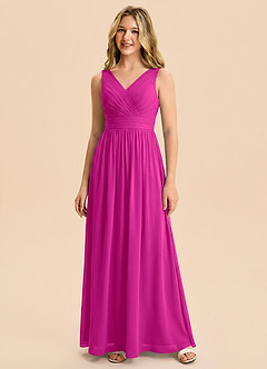 Azazie Kora Junior Fuchsia A-Line Pleated Chiffon Dress image5