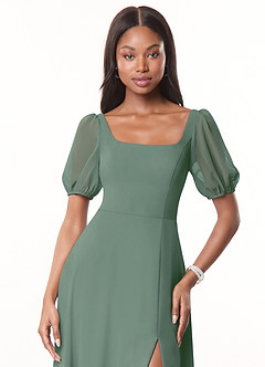 Azazie Alani Bridesmaid Dresses Eucalyptus A-Line Square Neckline Chiffon Dress image5
