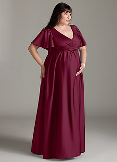 Azazie Verna Robes de demoiselle d'honneur de maternité Robe Trapèze Rayé Longueur ras du sol Satin extensible image12