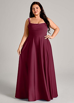 Azazie Shaude Bridesmaid Dresses Mulberry A-Line Pleated Stretch Satin Dress image12