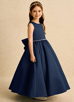 Azazie Daisies Flower Girl Dresses Dark Navy Ball-Gown Bow Matte Satin Dress image3