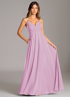 Azazie Amani Vestidos de damas de honor Vestido de Rosa Caramelo de Gasa de Corte en A con Plisado image6