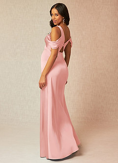 Azazie Rhea Robes de demoiselle d'honneur de maternité Robe Trapèze Épaule nue plissée Longueur ras du sol Satin extensible image5