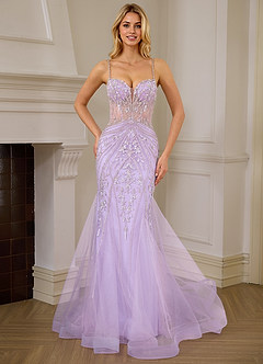 Josepheas Light Purple Beading Tulle Mermaid Corset Prom Dress image3