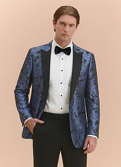 front Samuel Blu Polveroso Giacca da smoking con revers a lancia in jacquard floreale
