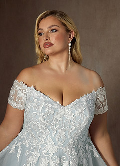 Azazie Rowe Trouwjurken Jurk van Tule met Baljurk Off the Shoulder Bewolkt Blauw image15