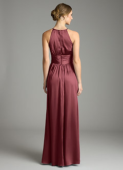 Azazie Bonnie Vestidos de damas de honor Vestido de Merlot de Satén Elástico de Corte en A con Plisado image5