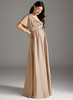 Azazie Verna Maternity Bridesmaid Dresses A-Line Ruched Stretch Satin Floor-Length Dress image6