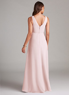 Azazie Nelly Robes de demoiselle d'honneur Robe Trapèze en Mousseline de soie Plissée Rose Pâle image5