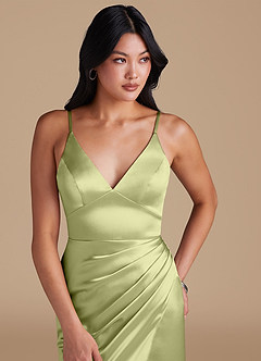 Azazie Shania Bridesmaid Dresses Pistachio Sheath Pleated Metallic Satin Dress image3