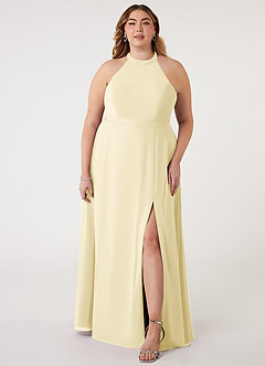 Azazie Clarice Bridesmaid Dresses Lemon Sorbet A-Line Halter Chiffon Dress image8