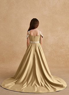 Azazie Jodi Flower Girl Dresses Gold A-Line Matte Satin Dress image2