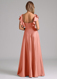 Azazie Leilani Robes de demoiselle d'honneur Robe Trapèze en Satin extensible Rayé Corail image2
