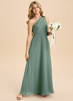 Azazie Phaedra Junior Jurk van Chiffon met A-Lijn Geplooid Eucalyptus image6