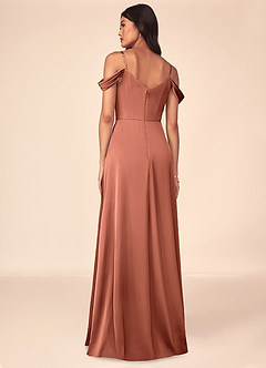Azazie Ocean Bridesmaid Dresses Clay A-Line V-Neck Pleated Stretch Satin Dress image4