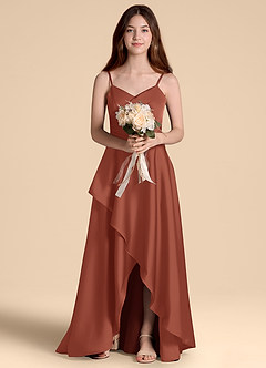 Azazie Prisha Junior Auburn A-Line Pleated Stretch Satin Dress image6