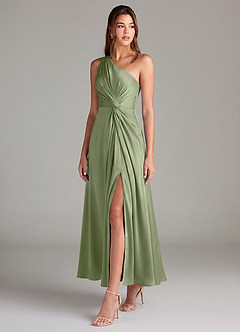 Azazie Brooke Brautjungfernkleider A-Linie One-Shoulder Stretch-Satin Kleid Pistazie image3