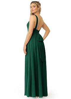 Azazie Kora Bridesmaid Dresses Emerald A-Line Pleated Chiffon Dress image3