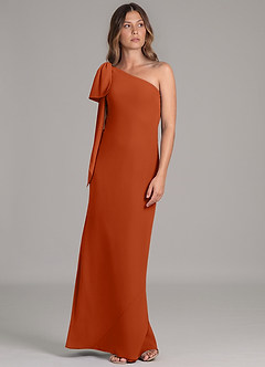 Azazie Capri Bridesmaid Dresses Burnt Orange A-Line One Shoulder Chiffon Dress image5