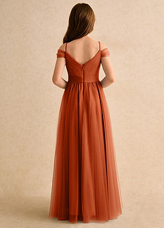Azazie Yuna Junior Formal Flower Girl Dresses Burnt Orange A-Line Off the Shoulder Tulle Dress image2