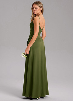 Azazie Azuree Robes de demoiselle d'honneur Robe Trapèze en Satin extensible Plissé Olive Vif image7