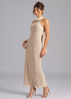Azazie Velli Bridesmaid Dresses Taupe Mermaid High Neck Chiffon Dress image1