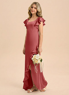 Azazie Demi Junior Vestido de Rosa Antigua de Satén Elástico de Corte Sirena con Lazo image4