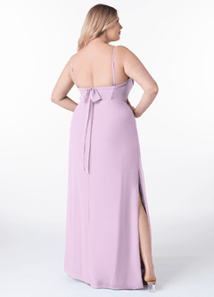 Azazie Mai Bridesmaid Dresses Frosted Lilac Sheath Pleated Chiffon Dress image9