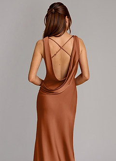 Azazie Cheryl Bridesmaid Dresses Copper Mermaid Stretch Satin Dress image2