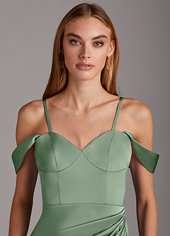 Azazie Mila Final Sale Agave Sheath Sweetheart Neckline Stretch Satin Convertible Dress image2