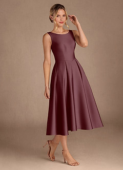 Azazie Fulton Mother of the Bride Dresses Sangria A-Line Pleated Stretch Satin Dress image2