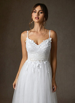 Azazie Zenia At-home Try On Dresses Diamond White A-Line Tulle Dress image2