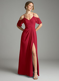 Azazie Dakota Bridesmaid Dresses Scarlet A-Line V-Neck Pleated Chiffon Dress image1