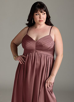 Azazie Alia Bridesmaid Dresses Vintage Mauve A-Line Pleated Stretch Satin Dress image14