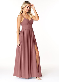 Azazie Dominic Bridesmaid Dresses Desert Rose A-Line V-Neck Pleated Chiffon Dress image4