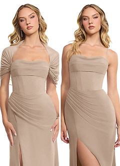 Azazie Zia Bridesmaid Dresses Taupe Sheath Side Slit Chiffon Convertible Dress image8