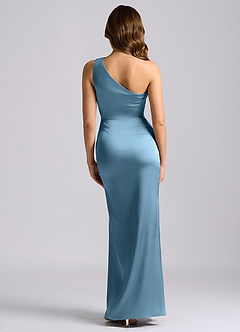 Azazie Akilah 신부 들러리 드레스 인어 한쪽 어깨 스트레치 새틴 바닥 길이 드레스 image2