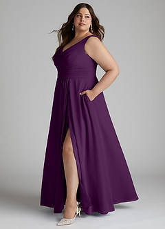Azazie Karina Bridesmaid Dresses Grape A-Line Pleated Chiffon Dress image7