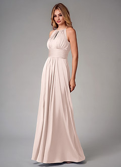 Azazie Bonnie Bridesmaid Dresses Blushing Pink A-Line Pleated Stretch Satin Dress image3
