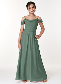 Azazie Alivia Junior Eucalyptus A-Line Off the Shoulder Chiffon Dress image1