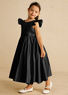 Azazie Violeta vestidos de niña de las flores Vestido de Negro de Satin Mate de Princesa con Lazo image5