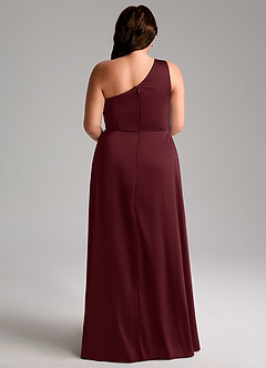Azazie Brooke Vestidos de damas de honor Vestido de Cabernet de Satén Elástico de Corte en A con Hombro unilateral image9