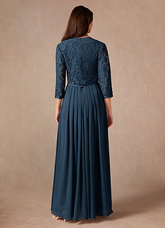 Azazie Ainsling Mother of the Bride Dresses Dark Navy A-Line Square Neckline Lace Chiffon Dress image9