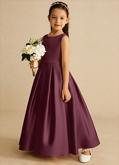 Azazie Cailee Flower Girl Dresses Cabernet Ball-Gown Pleated Matte Satin Dress image2