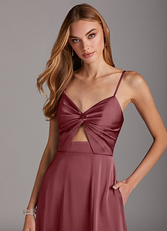 Azazie Jenna Vestidos de damas de honor Vestido de Rosa Del Desierto de Satén Elástico de Corte en A con Plisado image5