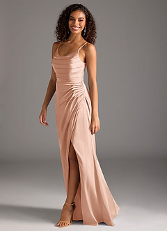 Azazie Deandra Bridesmaid Dresses Rose Gold Mermaid Pleated Stretch Satin Dress image4