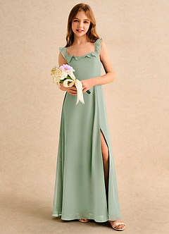 Azazie Chip Junior Formal Jurken voor bloemenmeisjes A-Lijn Jurk van Chiffon Mouwloos Stoffige Salie image5