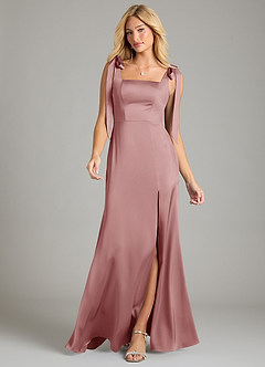 Azazie Frostine Bridesmaid Dresses Dusty Rose A-Line Bow Stretch Satin Dress image4